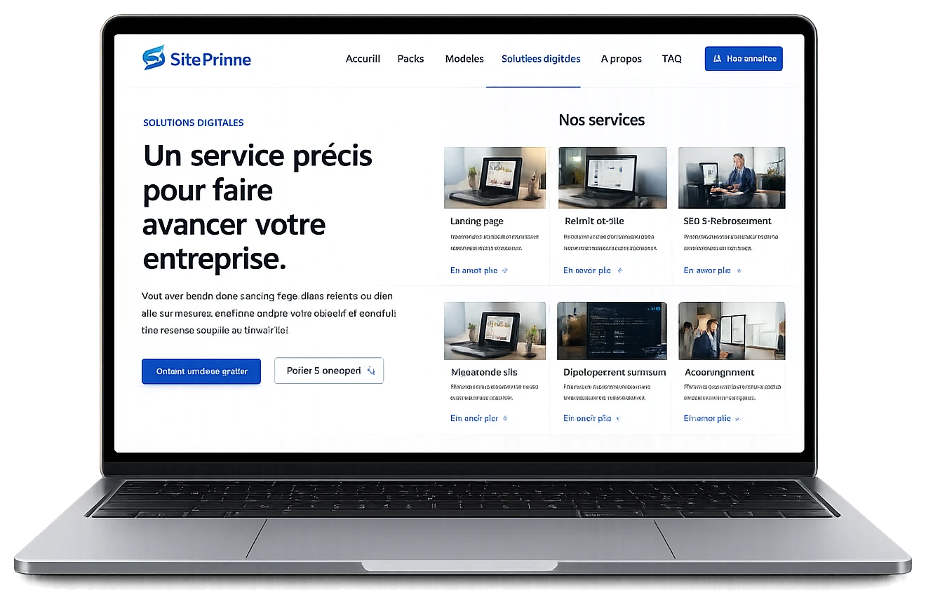Présentation des services digitaux SitePrime sur ordinateur portable